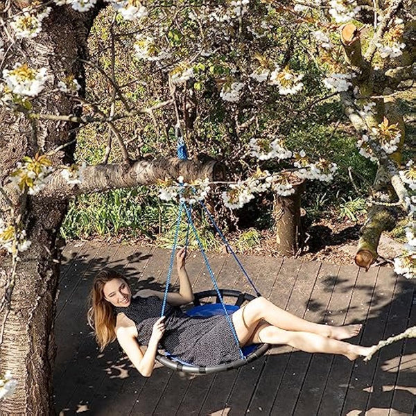 Relaxdays Nest, Round Hanging Swing for Children, Height-Adjustable, Ø: 80 cm, For up to 100 kg, Yellow, Steel