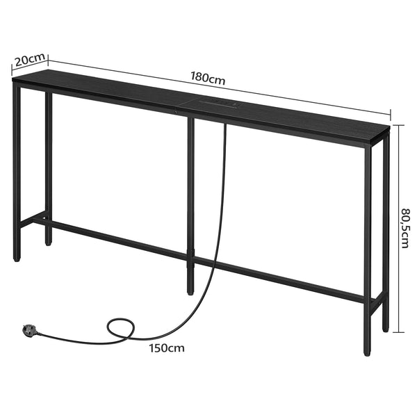 MAHANCRIS Console Table with Power Outlet, 180 CM Narrow Sofa Table, Industrial Entryway Table with USB Ports, Behind Couch Table for Entryway,