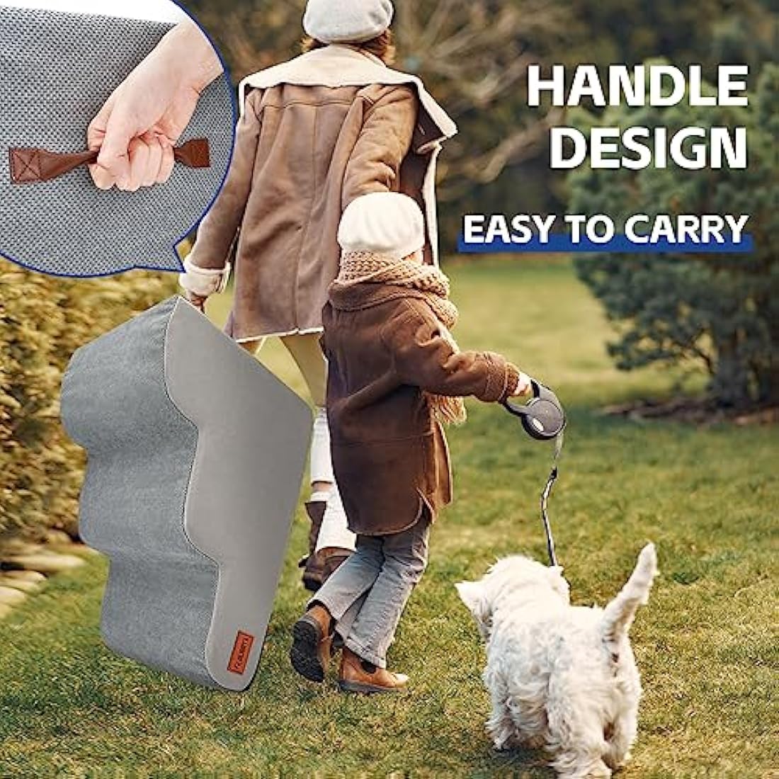 3 Tiers Foam Dog Stairs for High Bed, Easy to Carry with Handle Design, High Density Foam Dog Ramp for Small Dogs, Pet Steps for Older Dogs/Cats with Joint Pain, Ramp Stairs for Couch