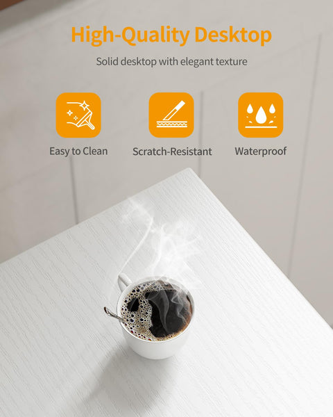 CubiCubi Computer Desk with Monitor Stand and Storage Shelves, 120cm Home Office Desk Study Writing Table, White