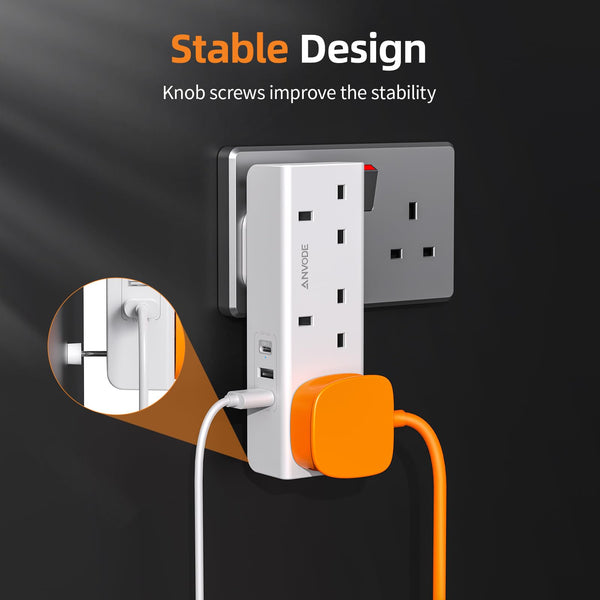 Multi Plug Extension with USB C Slot, 3 Way Plug Wall Charger Socket, Multi Outlets Extender Adapter UK for School, Home, Kitchen, Office (White)