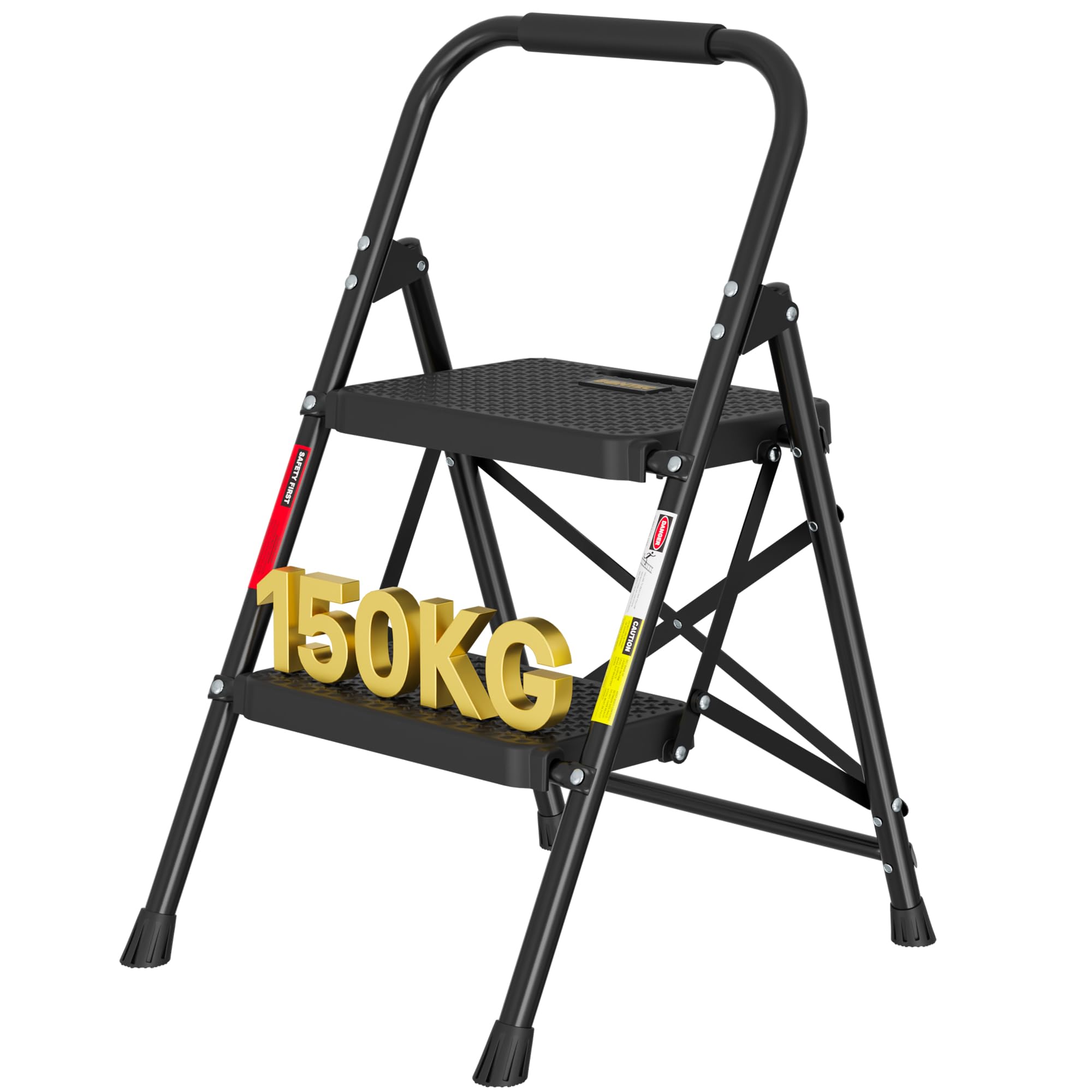 BONTEC 4 Step Ladder Folding, Heavy Duty Foldable Step Stool with Wide Anti-Slip Pedals, Sponge Handrail and Tool Tray, Portable Household Ladder 150kg Capacity, Compact Collapsible Indoor Ladder