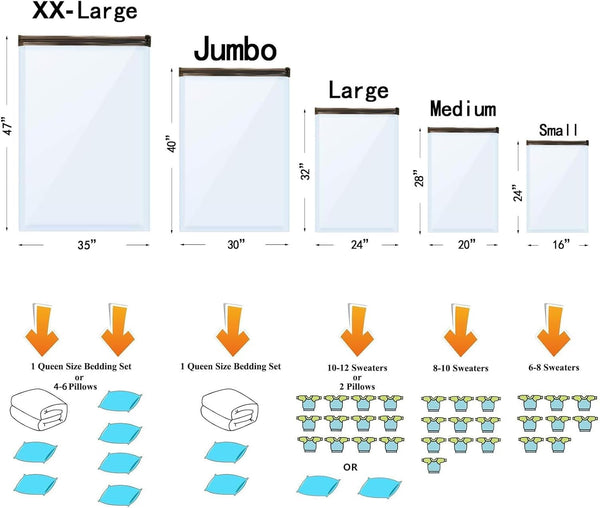 GONGSHI Vacuum Storage Bags (3 x Jumbo, 3 x Large, 3 x Medium, 3 x Small), Space Saver Sealer Compression Bags with Travel Hand Pump