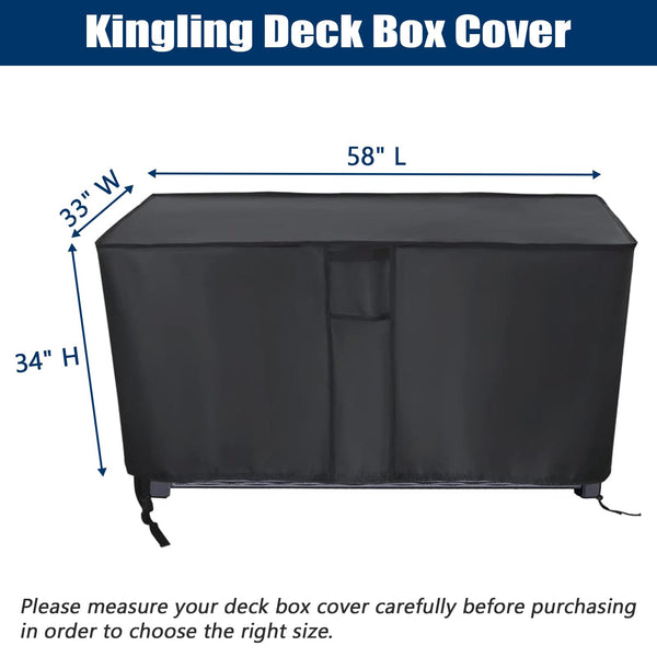 Kingling Deck Box Cover, Outdoor Storage Box Cover Waterproof, Outside Storage Bench Deck Boxes Covers Black (58" L x 33" W x 34" H)
