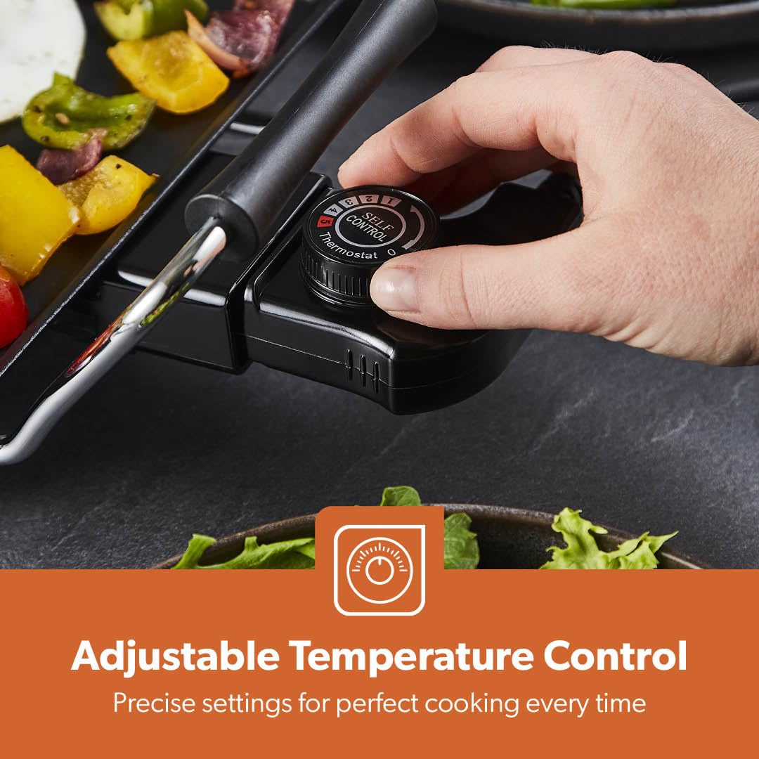 GEEPAS Teppanyaki Grill – Smokeless, Non-Stick, Adjustable Temperature - Easy-To-Clean, Removable Grease Tray, detachable cord – Indoor BBQ, Large Cooking Surface for Pancakes, Barbecue, Eggs and More