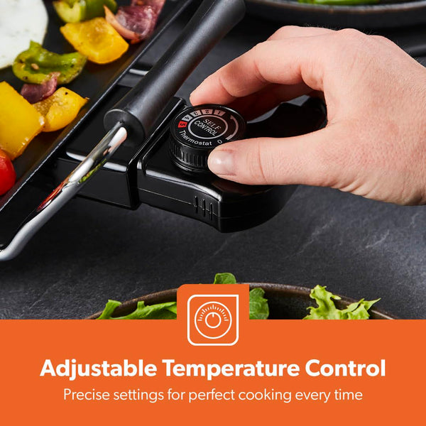 GEEPAS Teppanyaki Grill – Smokeless, Non-Stick, Adjustable Temperature - Easy-To-Clean, Removable Grease Tray, detachable cord – Indoor BBQ, Large Cooking Surface for Pancakes, Barbecue, Eggs and More