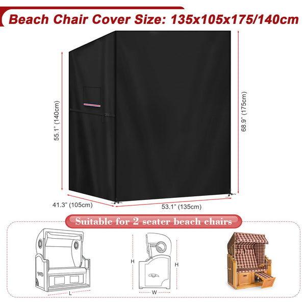 LAMUNI Beach Chair Cover Windproof Roofed Wicker Beach Chairs Covers, 420D Oxford Protective Cover for Beach Chairs Waterproof Outdoor Swinging Chair
