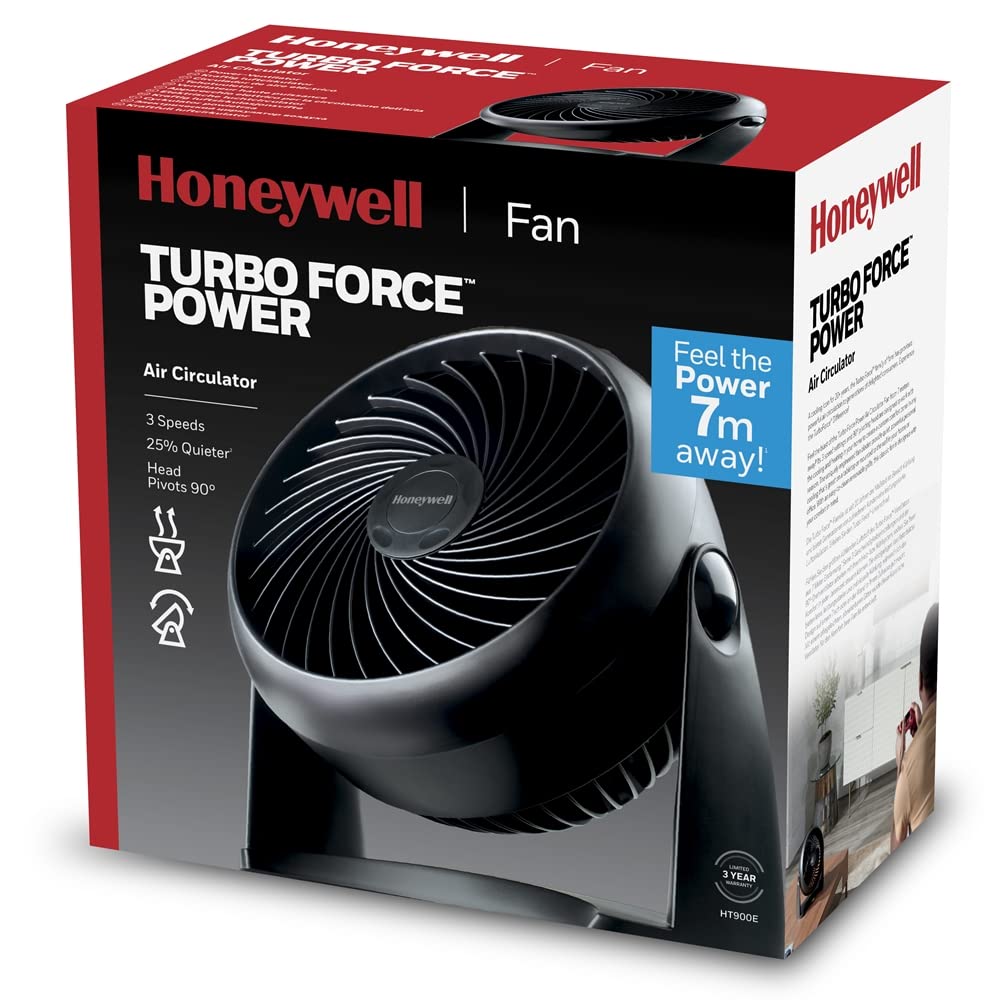 Honeywell TurboForce Power Fan (Quiet Operation Cooling, 90° Variable Tilt, 3 Speed Settings, Wall Mount Feature, Table Fan) HT900E
