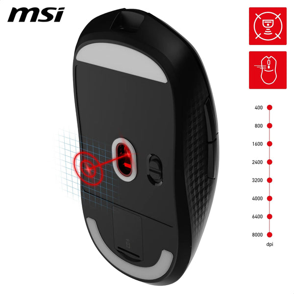 MSI CLUTCH GM51 LIGHTWEIGHT Gaming Mouse - 26000 DPI Optical Sensor, Elite 0.125ms Latency, 60M+ Click OMRON Switches, 6-Buttons, FriXionFree Cable, RGB Diamond LightGrips, 75g - Wired