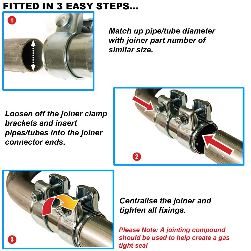 BITS4REASONS E-TECH EC015.5 New Model Heavy Duty Adjustable Exhaust Pipe Joiner/Connector 63-66MM, 125MM Long