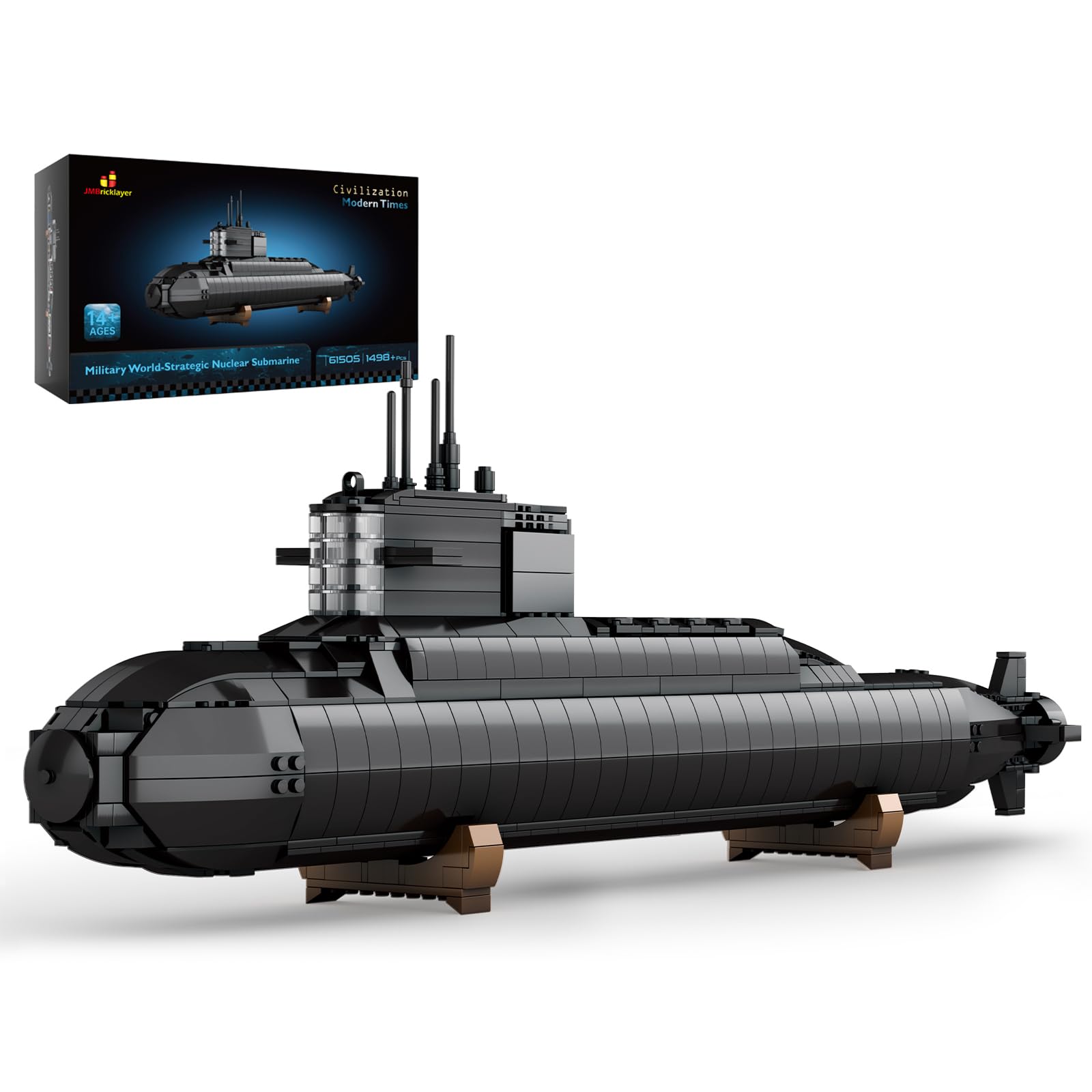 Nuclear Submarine Building Blocks Sets with Lights, Military Type-094 Submarine Kits, WW2 History War Collectible Battleship Construction Toys Model Decor, Gifts for Boys Teens Adults