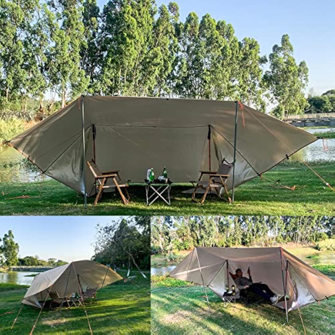 4x4m Camping Tarp Multifunctional Hammock Tarp Shelter Lightweight Awning Canopy for Bushcraft Backpacking Outdoor Survival Bivvy Tent Gazebo