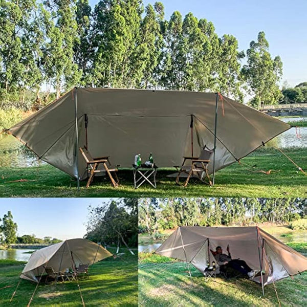 4x4m Camping Tarp Multifunctional Hammock Tarp Shelter Lightweight Awning Canopy for Bushcraft Backpacking Outdoor Survival Bivvy Tent Gazebo