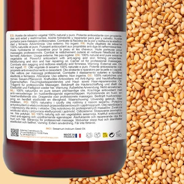 100% Pure Organic Sesame Oil - Cold-Pressed, Natural Skincare and Haircare, Certified Organic, Perfect for Ayurveda Massage - 2000 ml (67.6 fl oz)