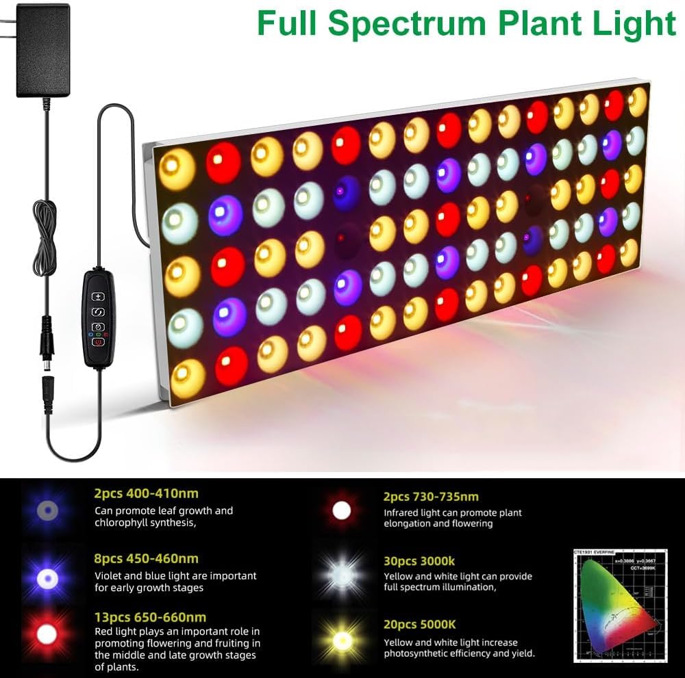 FANHAO Full Spectrum LED Grow Light with Stand, Height Adjustable Indoor Plant Light,Floor Grow Lamp with 3H/9H/12H Timer, 3 Modes and 10 Dimmable