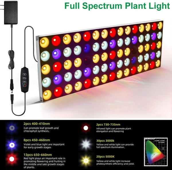 FANHAO Full Spectrum LED Grow Light with Stand, Height Adjustable Indoor Plant Light,Floor Grow Lamp with 3H/9H/12H Timer, 3 Modes and 10 Dimmable