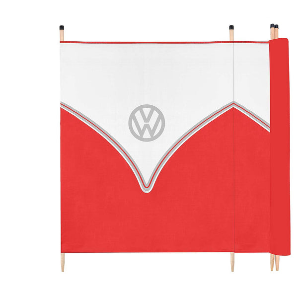 Board Masters Volkswagen Windbreak for Beach, Camping or Garden, VW 4 Pole Windbreaker Camping Sun Shade, Wooden Poles, L290cm x H120cm, Blue