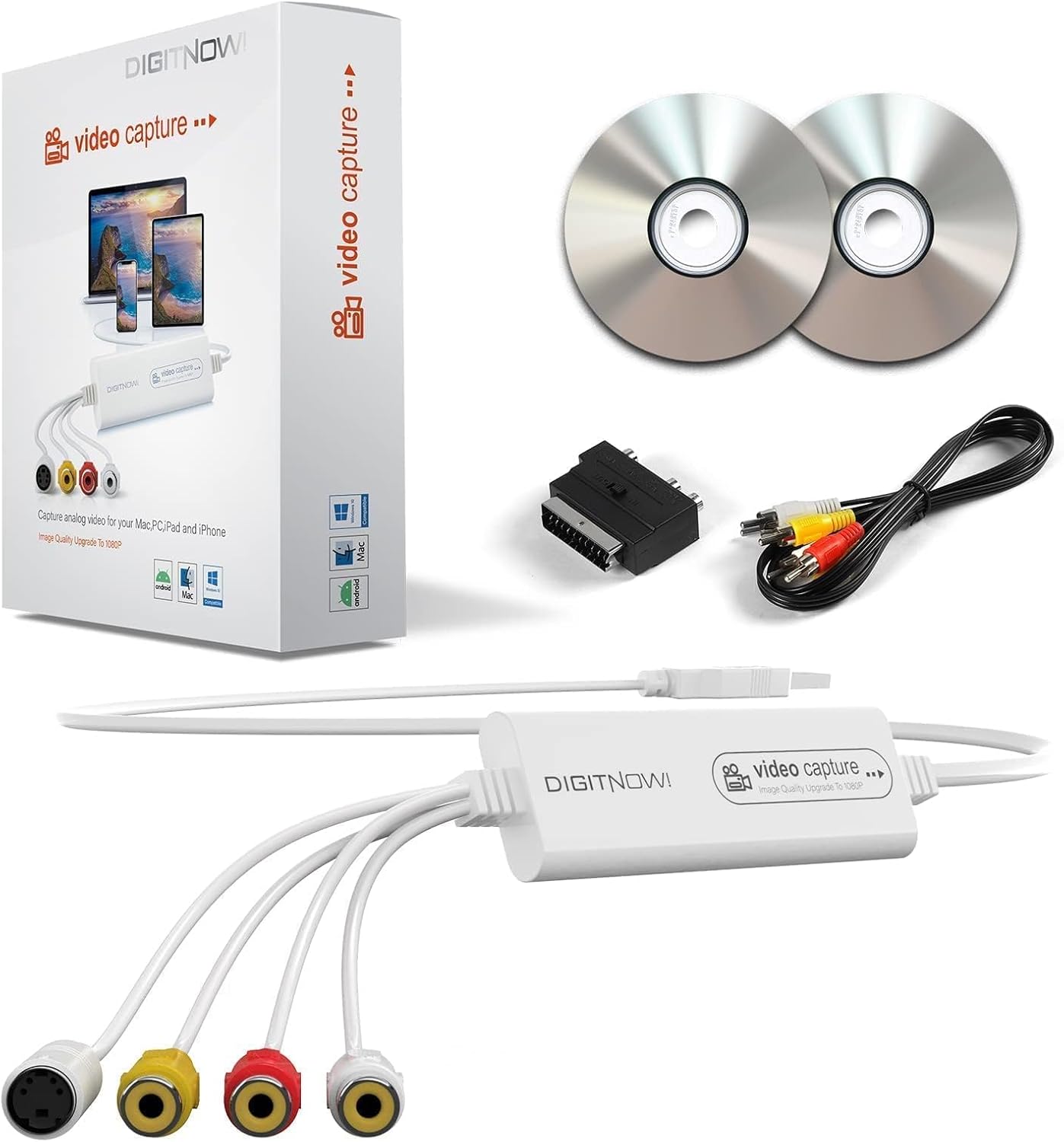 DIGITNOW! USB 2.0 Video Capture Card- Pro+ Version VHS to digital converter 1080P 30Hz, suitable for Mac OS,Android, WinXP/7/8/10