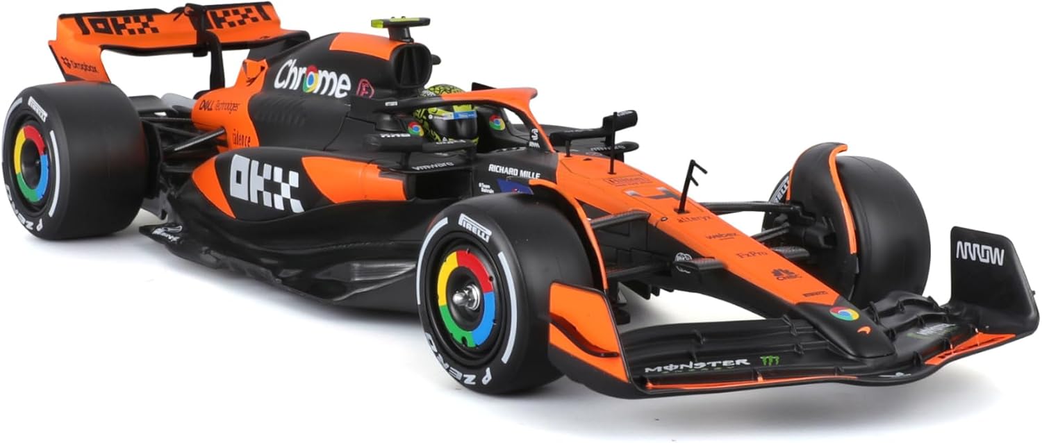 Bburago F1 Formula 1 MCLAREN MCL38 (2024) WITH HELMET- NORRIS - 1:24 Scale - Incredibly Detailed Die-Cast Replica Collectible Race Car Model