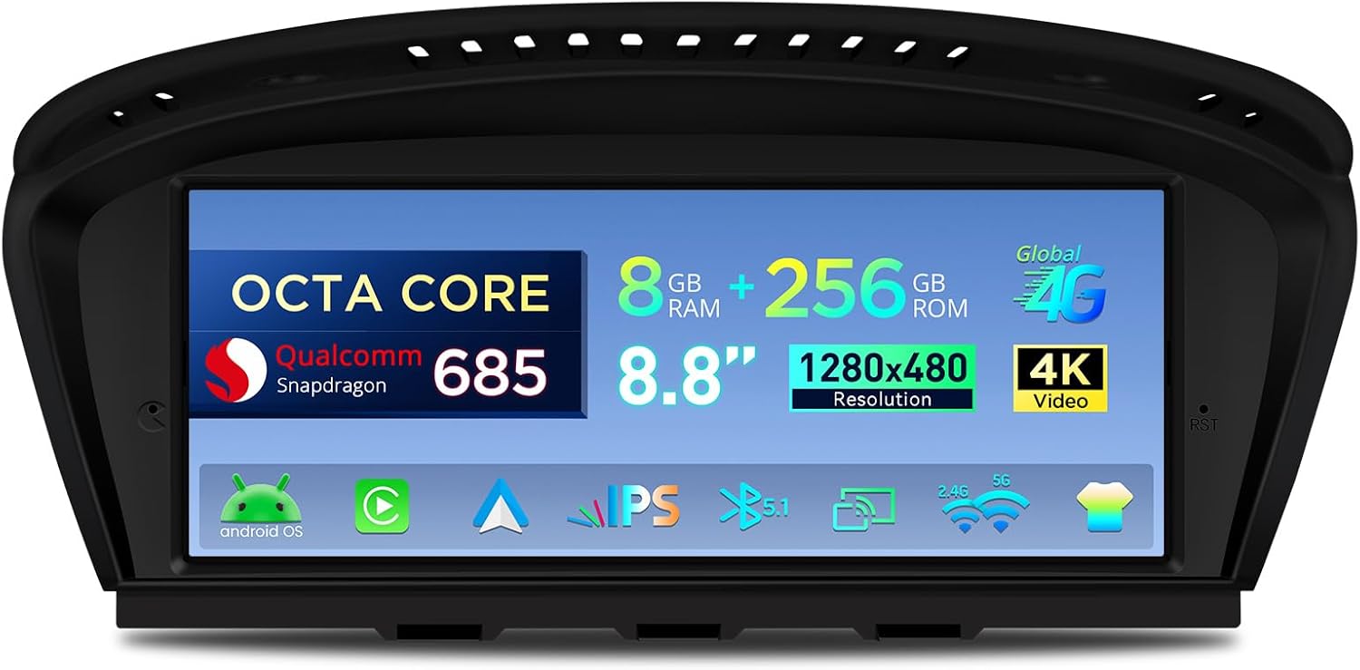 XTRONS 8.8" Car Stereo Android Octa-Core 4+64GB for BMW 3 Series E90 E91 5 Series E60 E61 (2005-2008) w CCC system Touch IPS Screen GPS navigation, w 4G LTE CarAutoPlay Android Auto Support AHD Camera