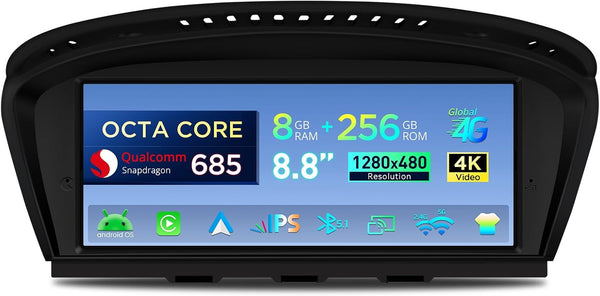XTRONS 8.8" Car Stereo Android Octa-Core 4+64GB for BMW 3 Series E90 E91 5 Series E60 E61 (2005-2008) w CCC system Touch IPS Screen GPS navigation, w 4G LTE CarAutoPlay Android Auto Support AHD Camera