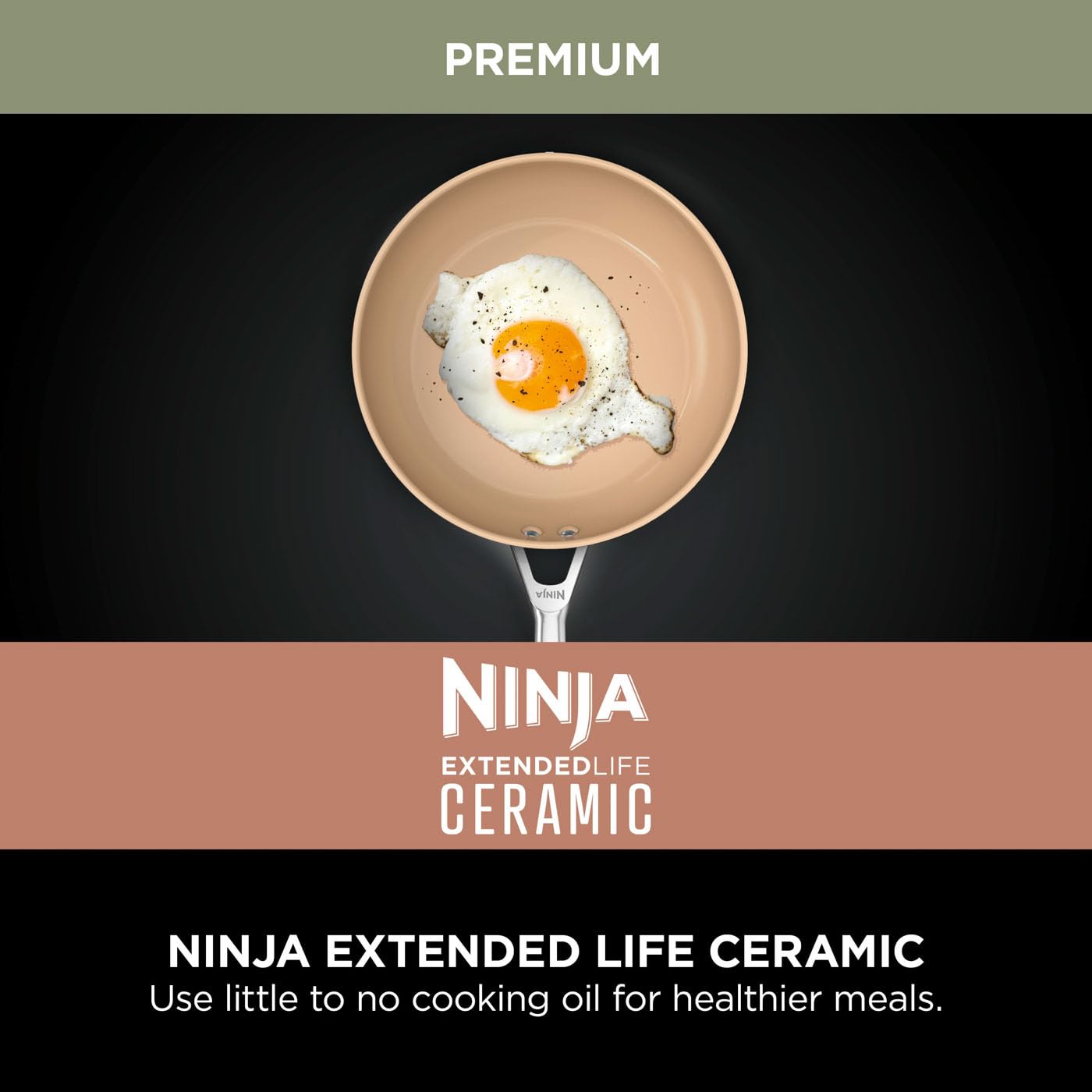 Ninja Extended Life 28cm Ceramic Frying Pan, Non-Stick (No PFAs, PFOAs, Lead or Cadmium), Induction Compatible, Stainless Steel Handle, Oven Safe to 285°C, Grey & Terracotta, CW90028EUUKDB