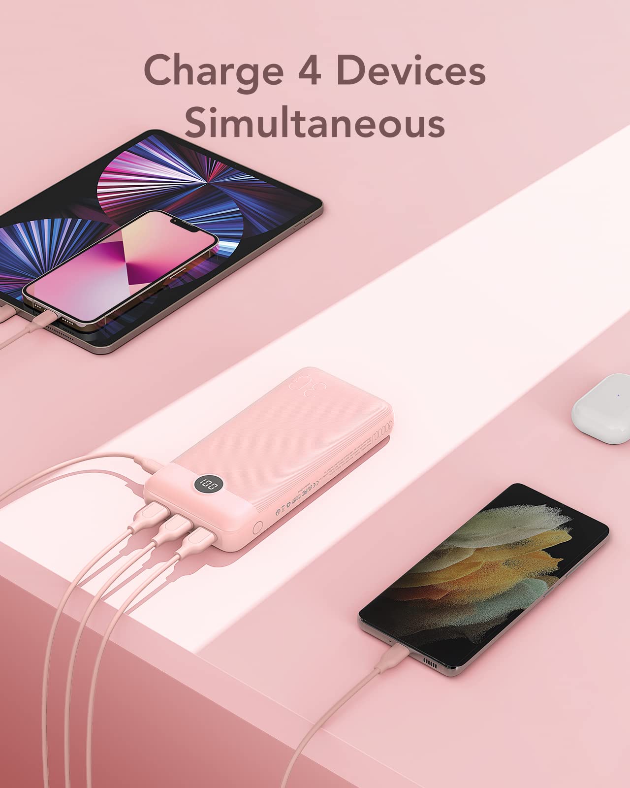 VEGER Power Bank Fast Charging,30000mAh Portable Charger PD 20W USB C Battery Pack with 4 Outputs & 2 Inputs Compatible with iPhone/iPad/Smartphones Tablet and More