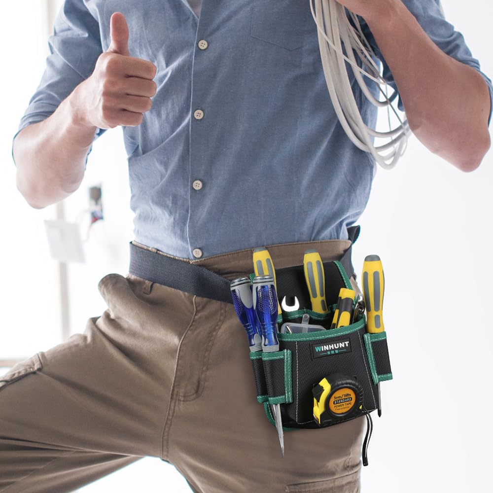 WINHUNT Tool Belt Pouch, Electrician Pouch 18 Pocket with Adjustable Nylon Belt 15x4x22cm Black (18 Pockets)