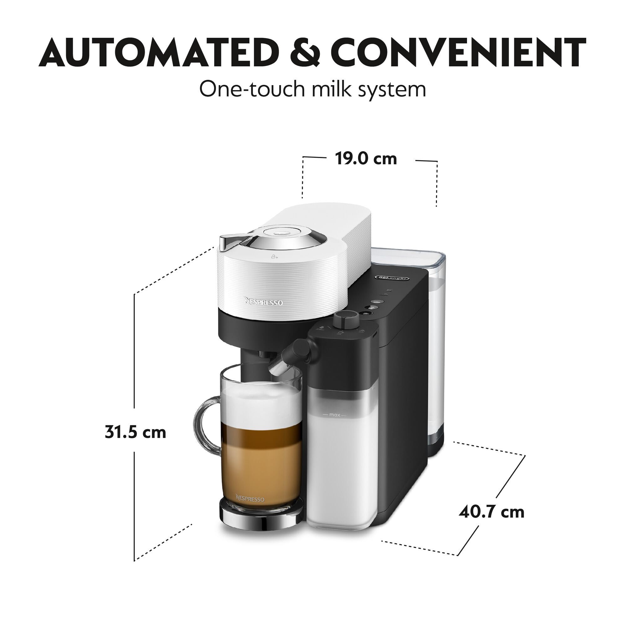 Nespresso Vertuo Lattissima Coffee Machine by De'Longhi for Vertuo Coffee Pods, Latte, Cappuccino, Integrated Milk Frother, Starter Capsule Set Included, ENV300.B, Black