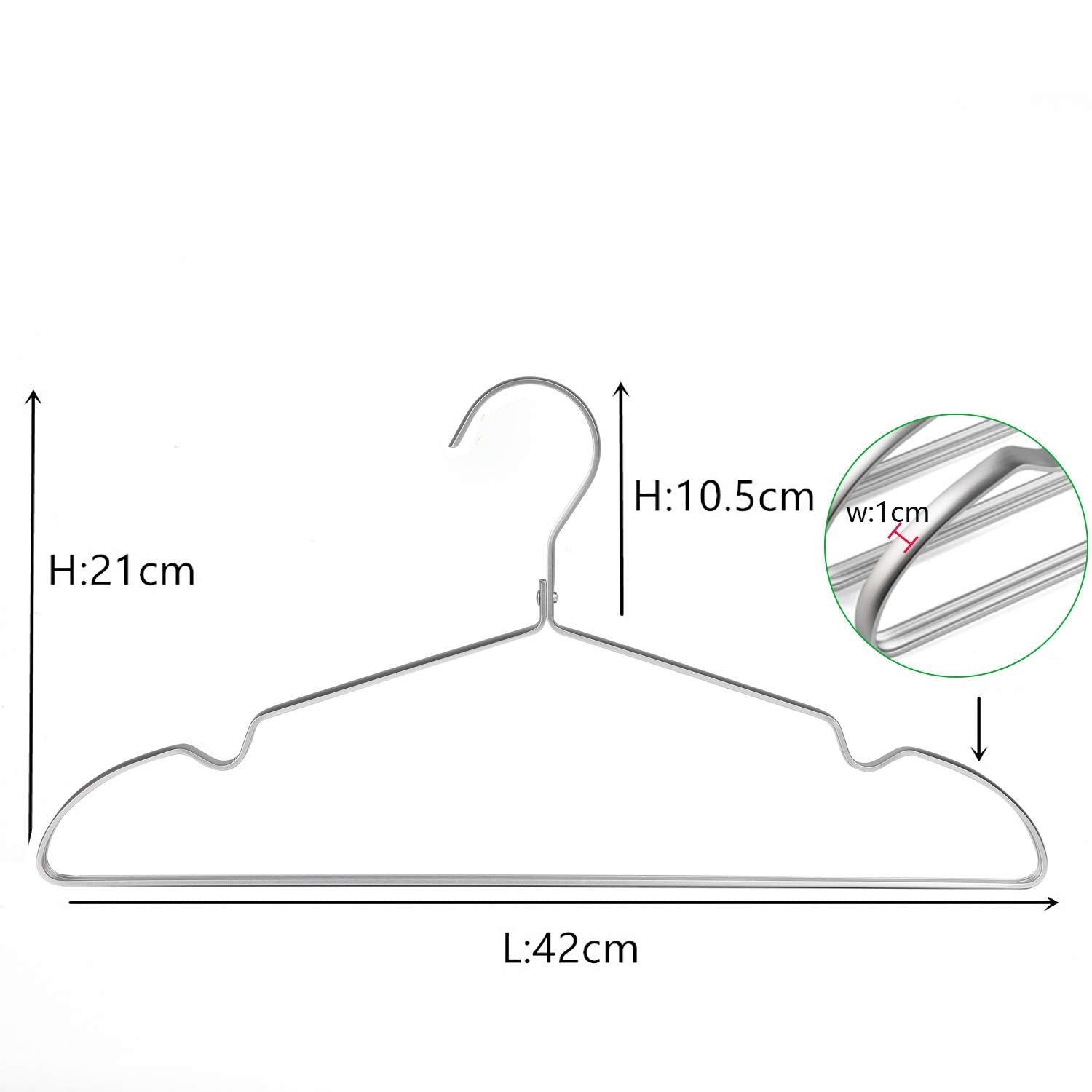 Amber Home 42cm Premium Matte Silver Aluminum Coat Hangers 20pcs, Extra Smooth & Durable Metal Clothes Hanger, Light & Sturdy Metal Rack for Suit