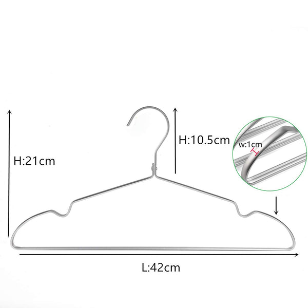 Amber Home 42cm Premium Matte Silver Aluminum Coat Hangers 20pcs, Extra Smooth & Durable Metal Clothes Hanger, Light & Sturdy Metal Rack for Suit