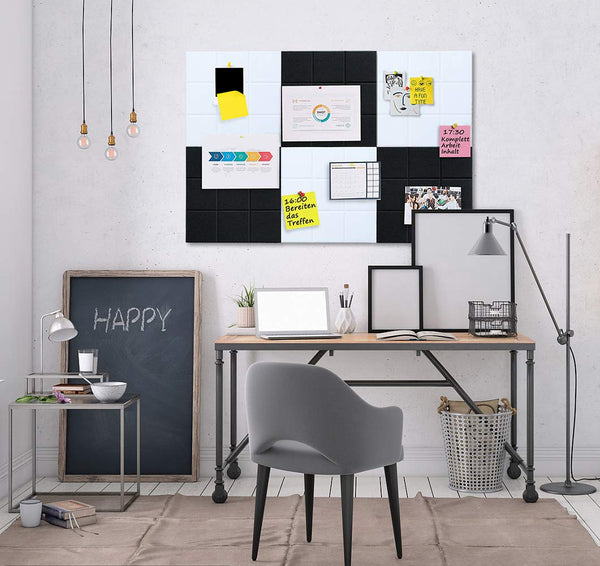 Uoisaiko Large 30x30cm Felt Board Tiles with 30 Pins, Pack of 6 Bulletin Board Notice Boards for Home Office Kitchen, Self Adhesive Pin Board Wall Tiles for Photos Memos