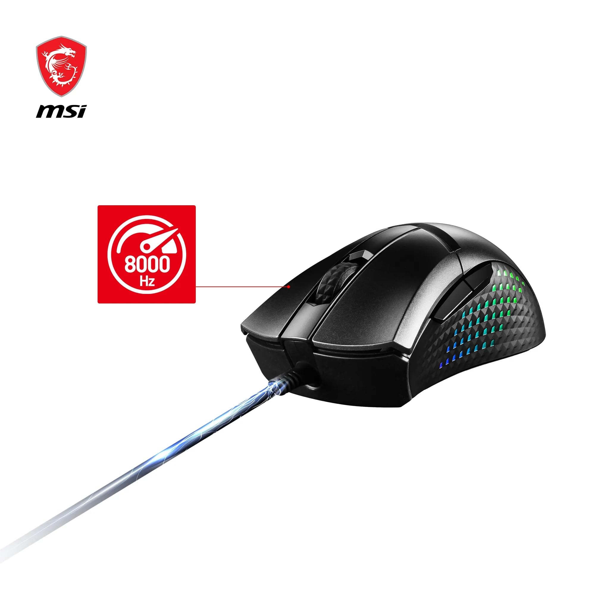 MSI CLUTCH GM51 LIGHTWEIGHT Gaming Mouse - 26000 DPI Optical Sensor, Elite 0.125ms Latency, 60M+ Click OMRON Switches, 6-Buttons, FriXionFree Cable, RGB Diamond LightGrips, 75g - Wired