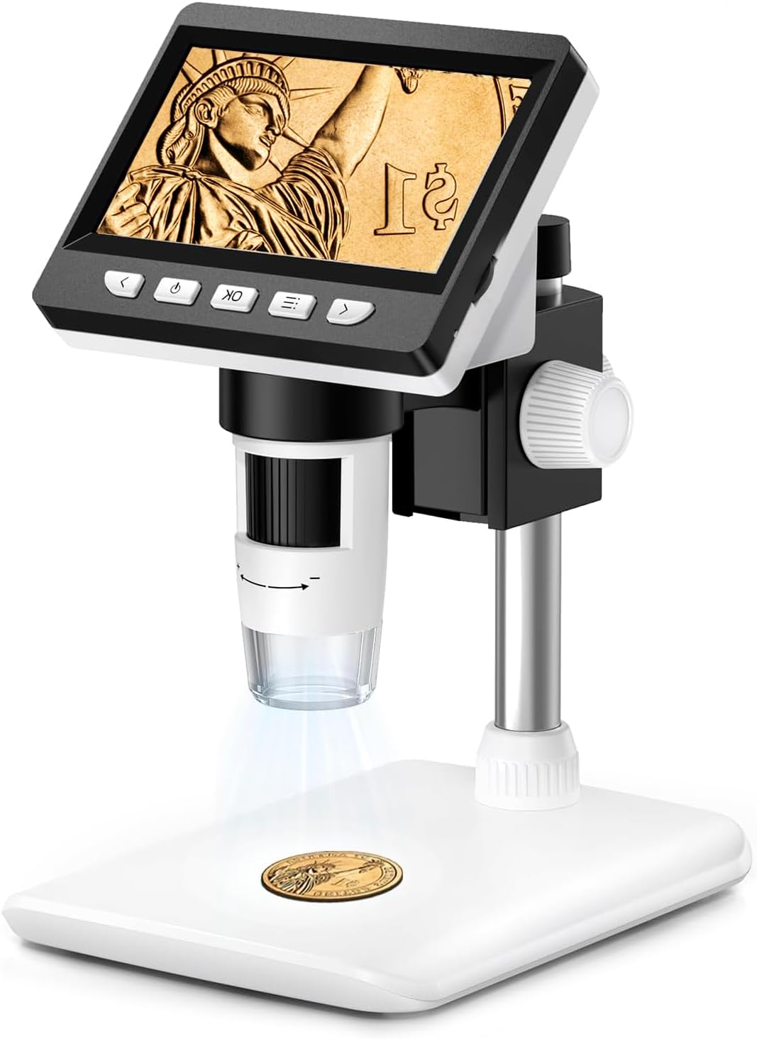 GlobalCrown Digital Microscope for Kids Adults,50-1000X Magnification Microscopes with 4.3 Inch Screen,Coin Microscope with 8 Adjustable LED Light Soldering Magnifier,Windows Mac Compatible
