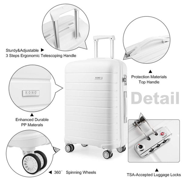 Kono Lightweight Suitcase Hand Luggage Polypropylene Hard Shell Travel Trolley