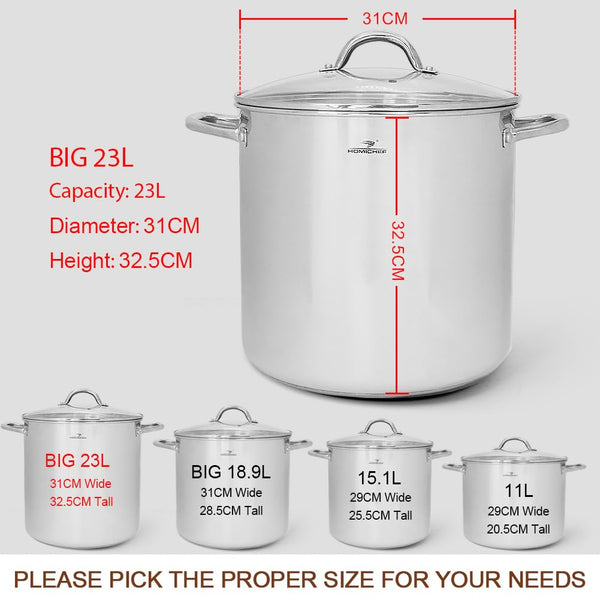 HOMICHEF Large Nickel Free Stainless Steel Stock Pot with Lid (31 cm, 22.5 Litre) - Mirror Polished Stock Pot with Lid - Heavy Soup Pot Large Cooking