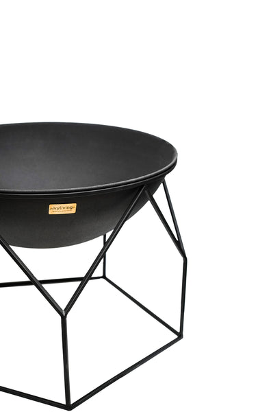 Ivyline Buckingham Firebowl with Geometric Stand in Black - UV Stable, Frost Proof & Durable - Contemporary Stylish Outdoor Firepit - H51cm x W70cm