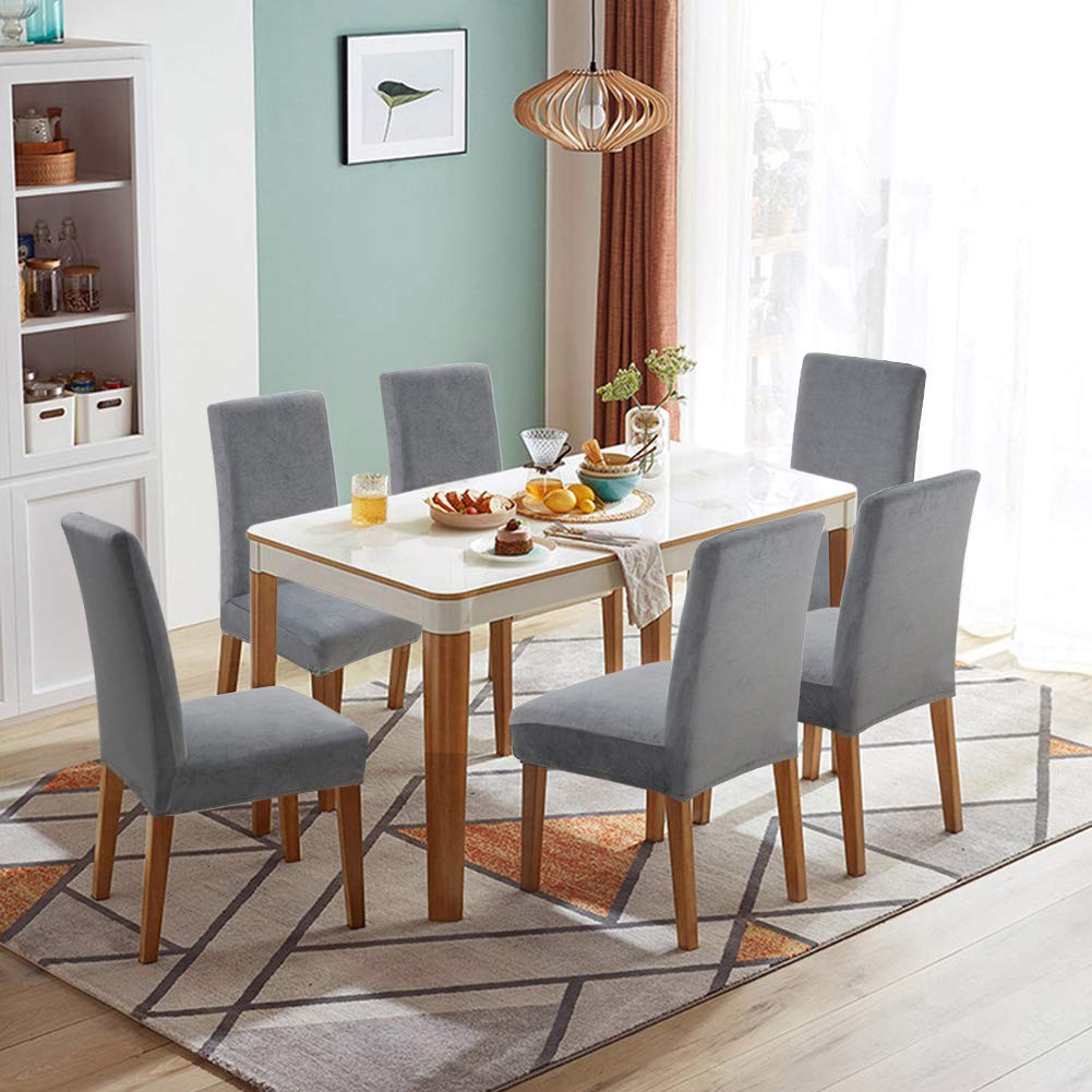 Fuloon Velvet Cahir Cover Grey Chair Covers Furry Seat Slipcover Outdoor Armless Chair Covers Dining Chair Covers Set of 6