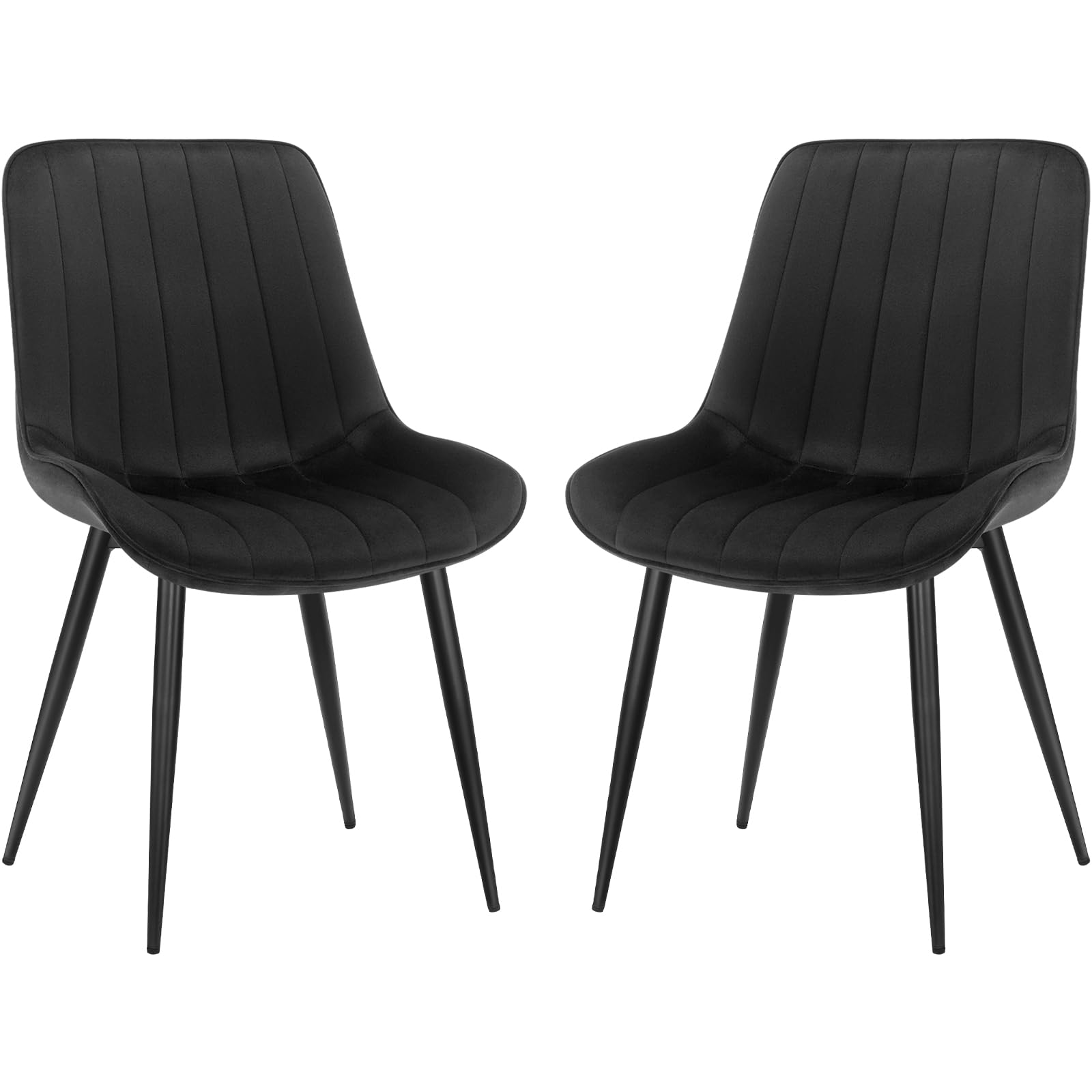 LONGTOO Set of 6 Dining Chairs with Velvet Upholstered Seat & Backrest,Stable Metal Legs,Modern Stripe Design,Champagne