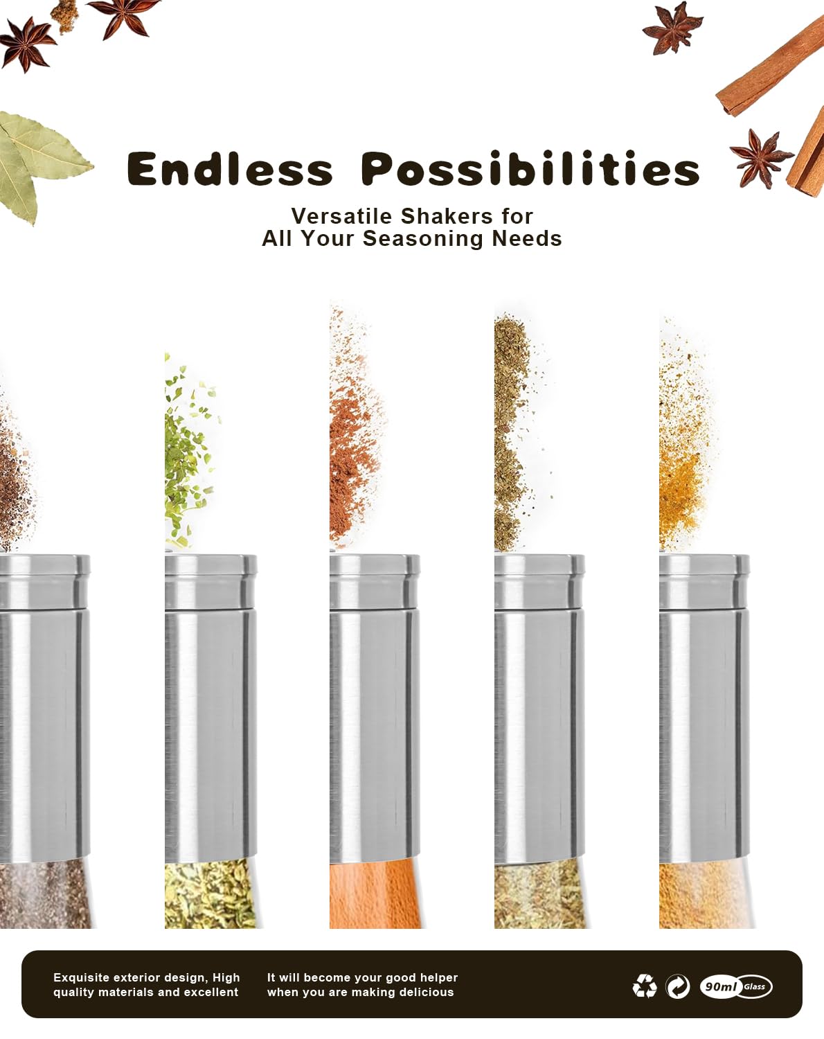 Salt and Pepper Grinder Set, Adjustable Coarseness Salt Shakers, Premium Ceramic Glass Body Salt and Pepper Mills [Without Spice Content]