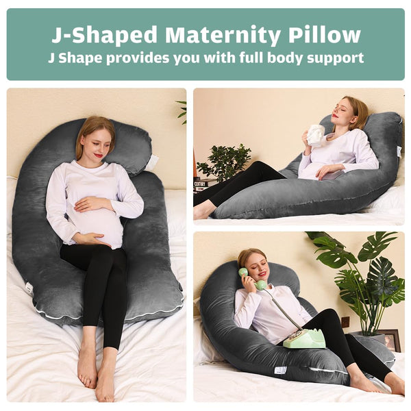 Chilling Home Pregnancy Pillows for Sleeping,U Shaped Maternity Pillow Pillow,55 inch Full Body Pillow Long Pillows for Sleeping, Maternity&Body Pillows for adults with Cover Velvet,Light Black