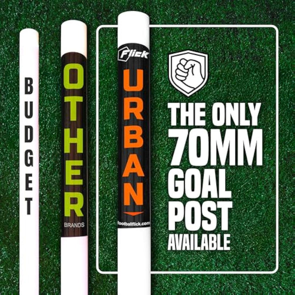 Football Flick Ultimate All Weather uPVC Football Goal with UV treated 70mm thick posts, integrated locking system, and strengthened corners (Sizes: 6x4, 8x4, 8x6, 12x6)