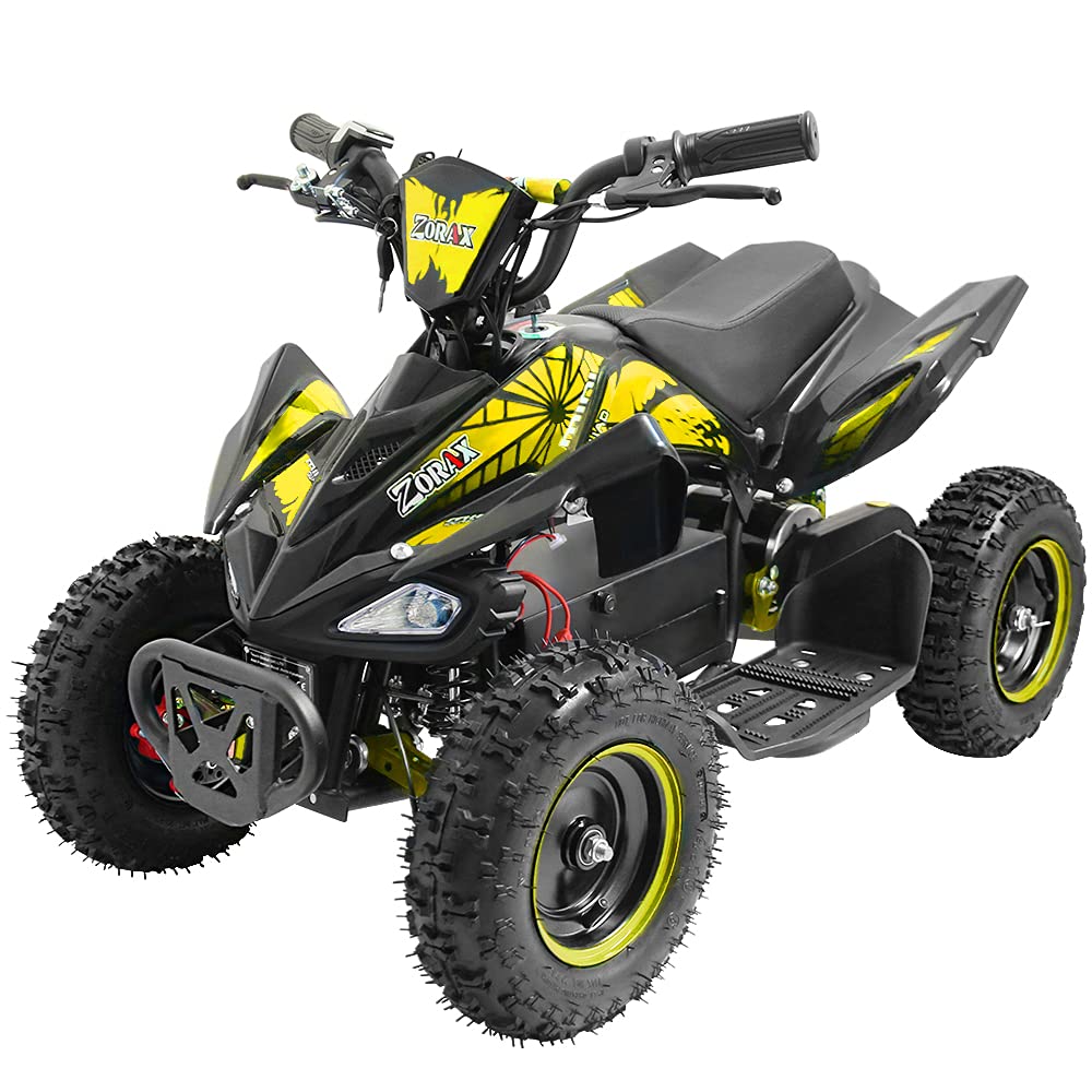 Zorax 36V 1000W Yellow 6'' Tyre Battery Powered Kids Mini ATV Quad Bike (Foot Brake - 3 Speeds - LED Light - Forward/Neutral/Reverse - CE Approved - MAX Capacity: 65KGS) Children's Electric Ride on