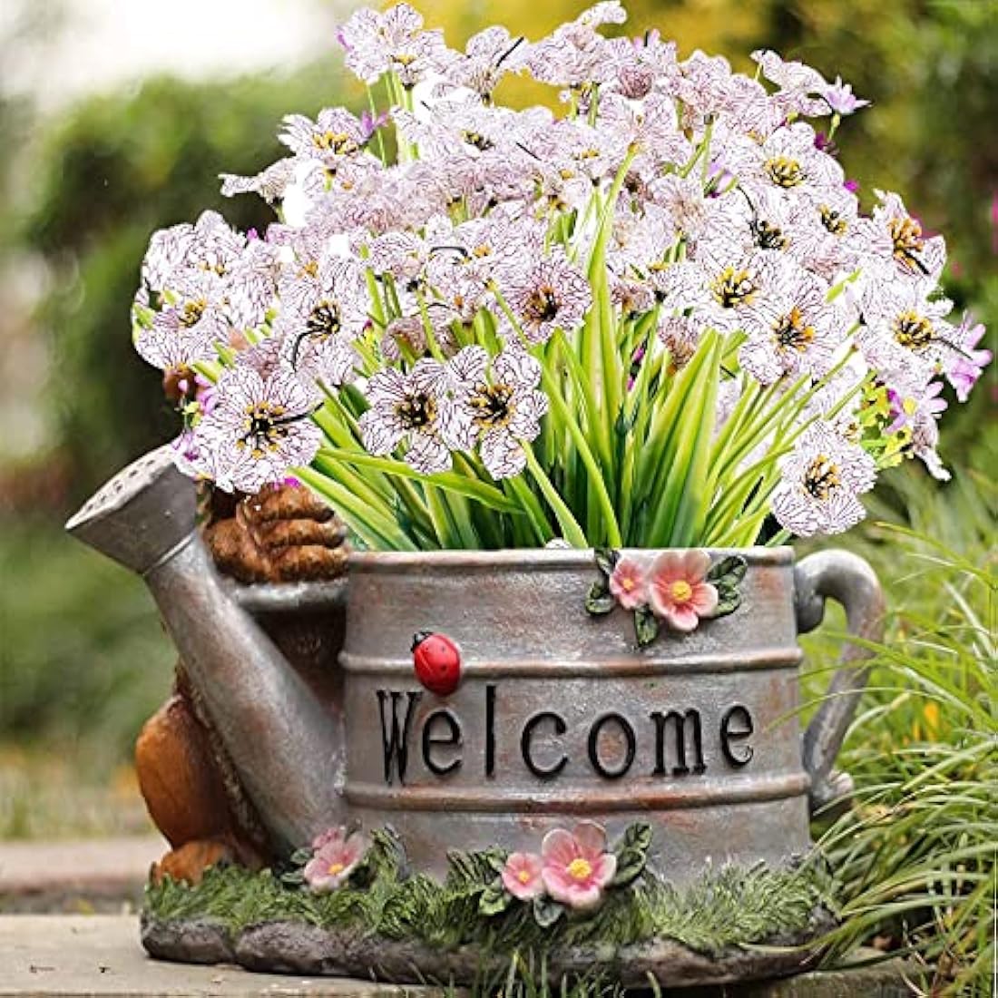 12 Bundles Artificial Flowers Outdoor UV Resistant Decorative Fake Flowers Greenery Shrubs Plants Faux Flowers Indoor Outside Hanging Planter Home Garden Porch Patio Window Box Wedding Decor (White)