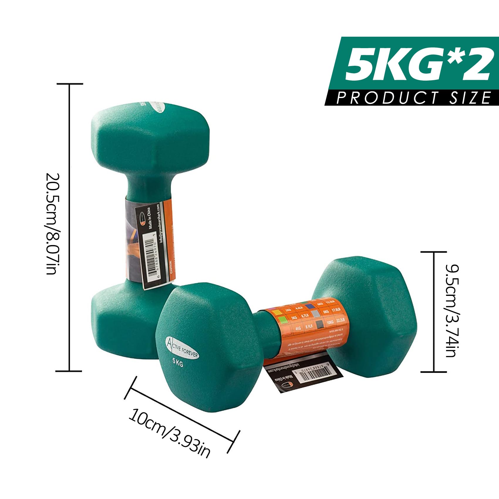 ACTIVE FOREVER Dumbbells 2?5kg, Set of 2, Hex Dumbbells Pair, Neoprene Waterproof Non-slip Dumbells Set (Dark Green)
