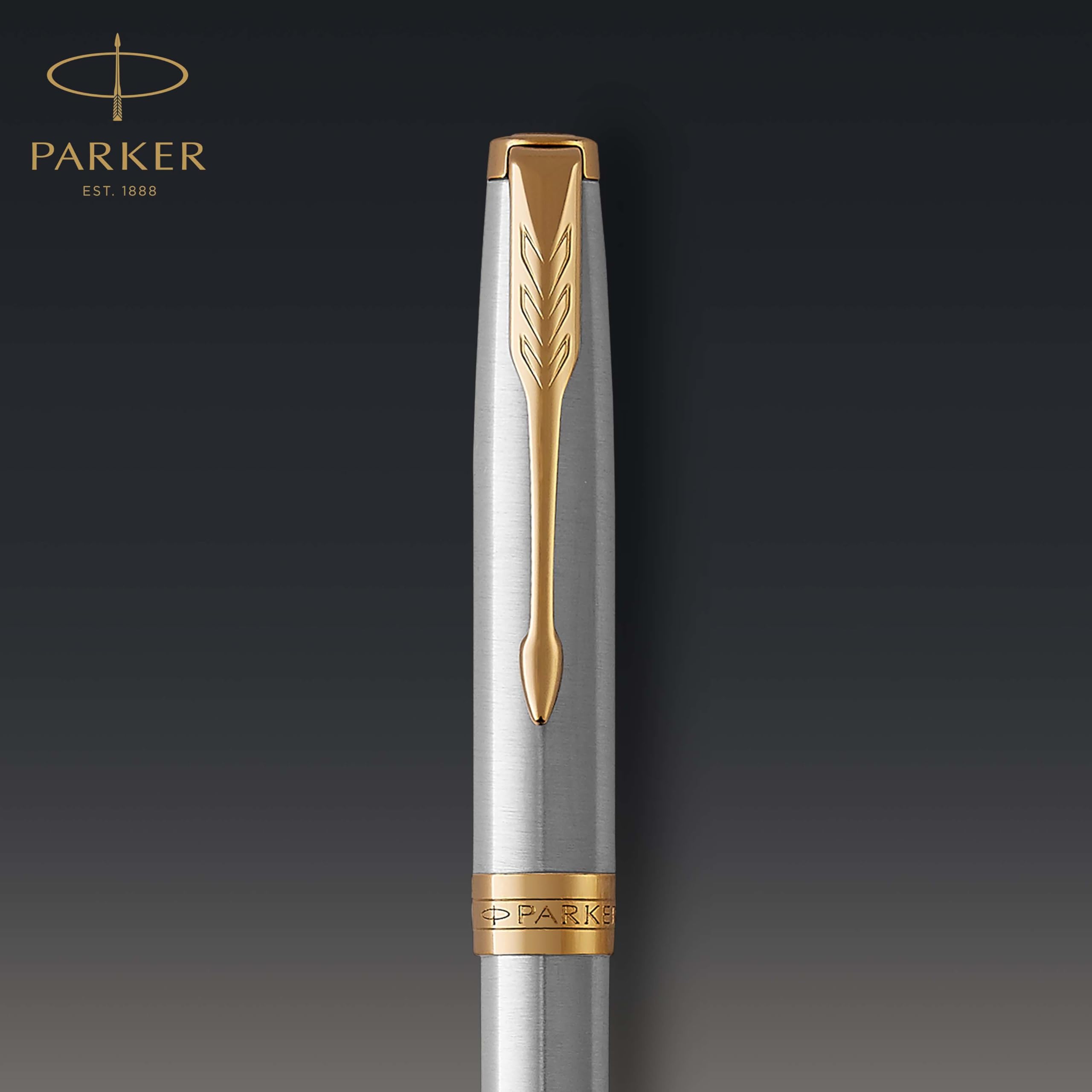 Parker Sonnet Ballpoint Pen | Stainless Steel with Gold Trim | Medium Point | Handwriting Pens & Stationery Supplies | Black Ink | Gift Box