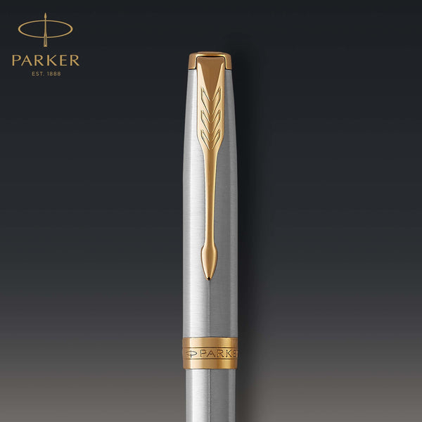 Parker Sonnet Ballpoint Pen | Stainless Steel with Gold Trim | Medium Point | Handwriting Pens & Stationery Supplies | Black Ink | Gift Box