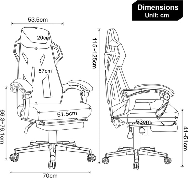 GTPLAYER Mesh Gaming Chair with Footrest 3D Stereoscopic Frame Support Ergonomic Fabric CoverReclining Computer Office Desk Chair Height Adjustable