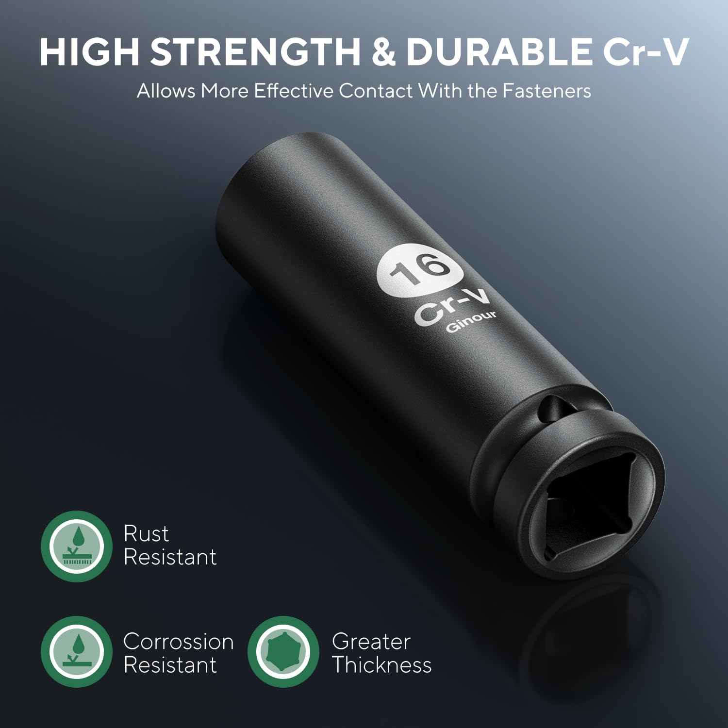 Ginour 20PCs Impact Socket Set 1/2 Inch, CR-V Drive Master Deep Impact Socket Set 8mm - 24mm, Metric, 6 Point, with 3pcs Drive Impact Extension Bar Set 3", 5",10"