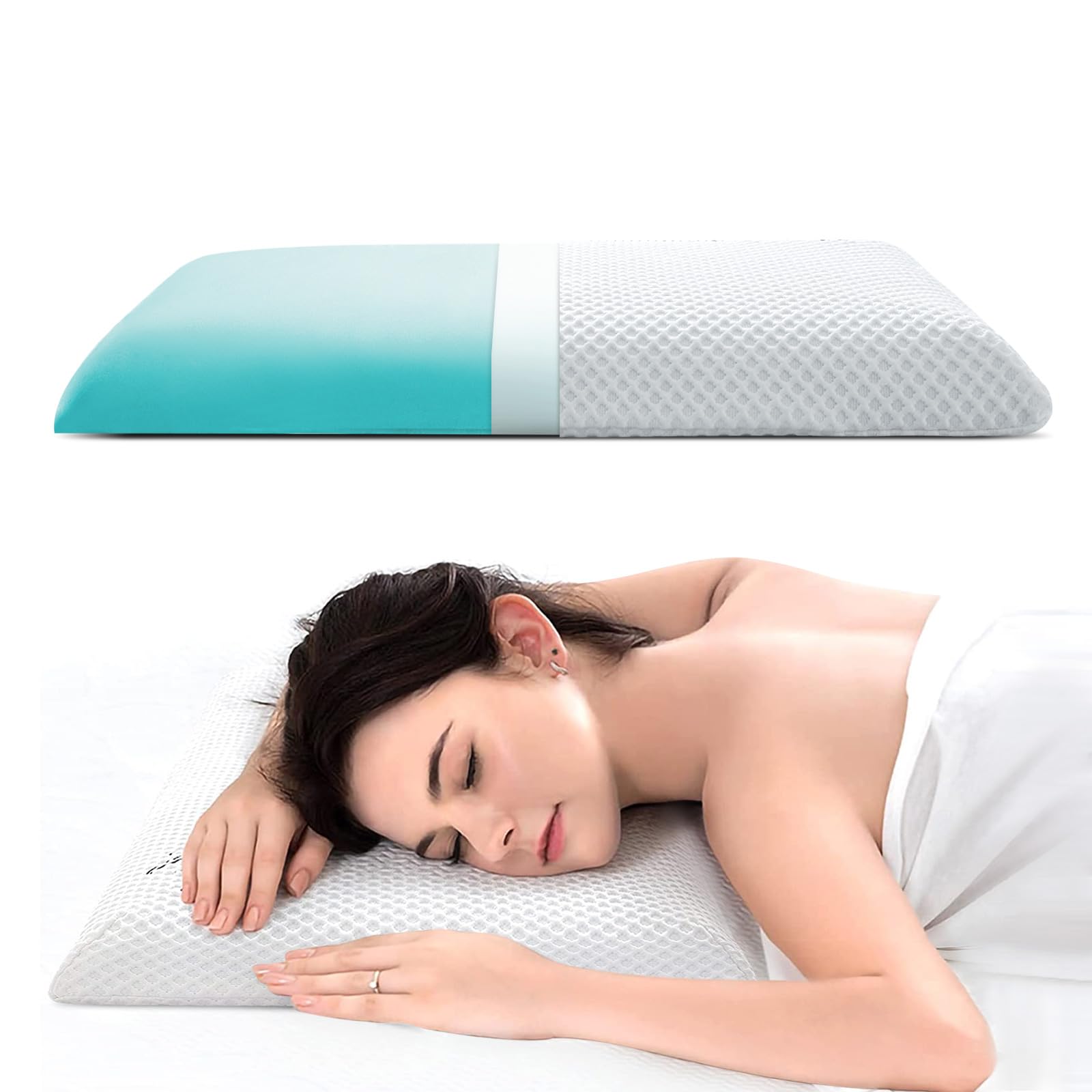 AOTOZE Ultra Thin & Flat Memory Foam Pillow,Low Profile Slim & Thin Pillow for Stomach Sleeper,Side Sleeper,Oeko-TEX & CertiPUR-US Double